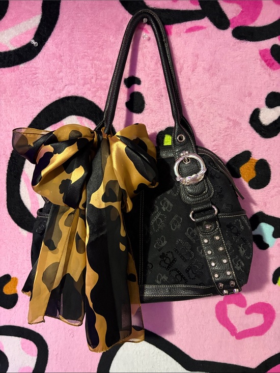 Kathy Van Zeeland Handbags - Kathy Van Zeeland Black Shoulder Bag with Gold-Black Scarf